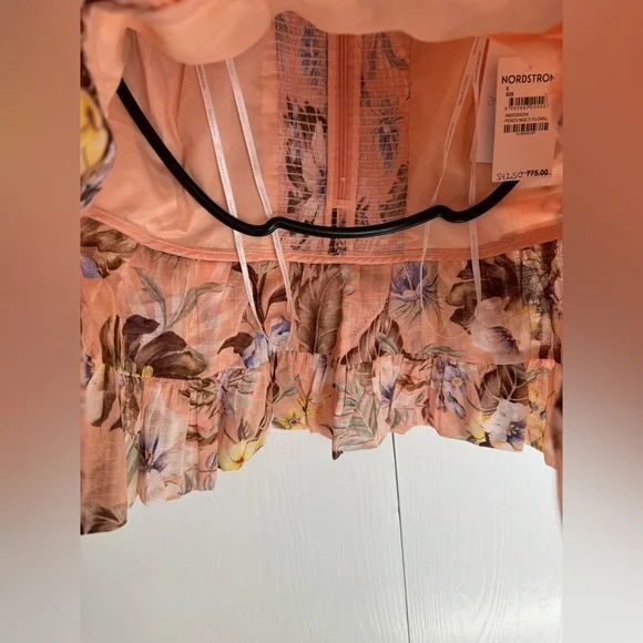 Zimmermann Coco Floral Print Bow Detail Mini Dress Peach Multi Various Size - Picture 9 of 16